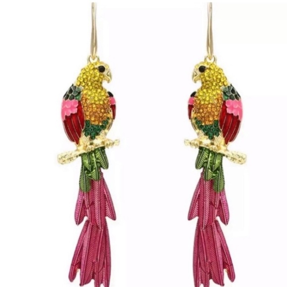 Parrot Bird Drop Earrings - Picture 3 of 13